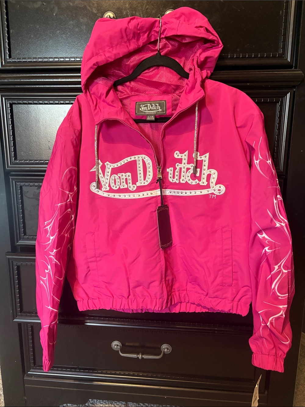 Von Dutch women’s Bright Hot Pink Hooded Rain Jacket